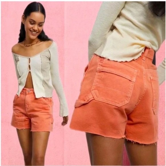Urban Outfitters BDG Cut Off Carpenter Shorts Orange Rust Size 30 - Picture 1 of 9
